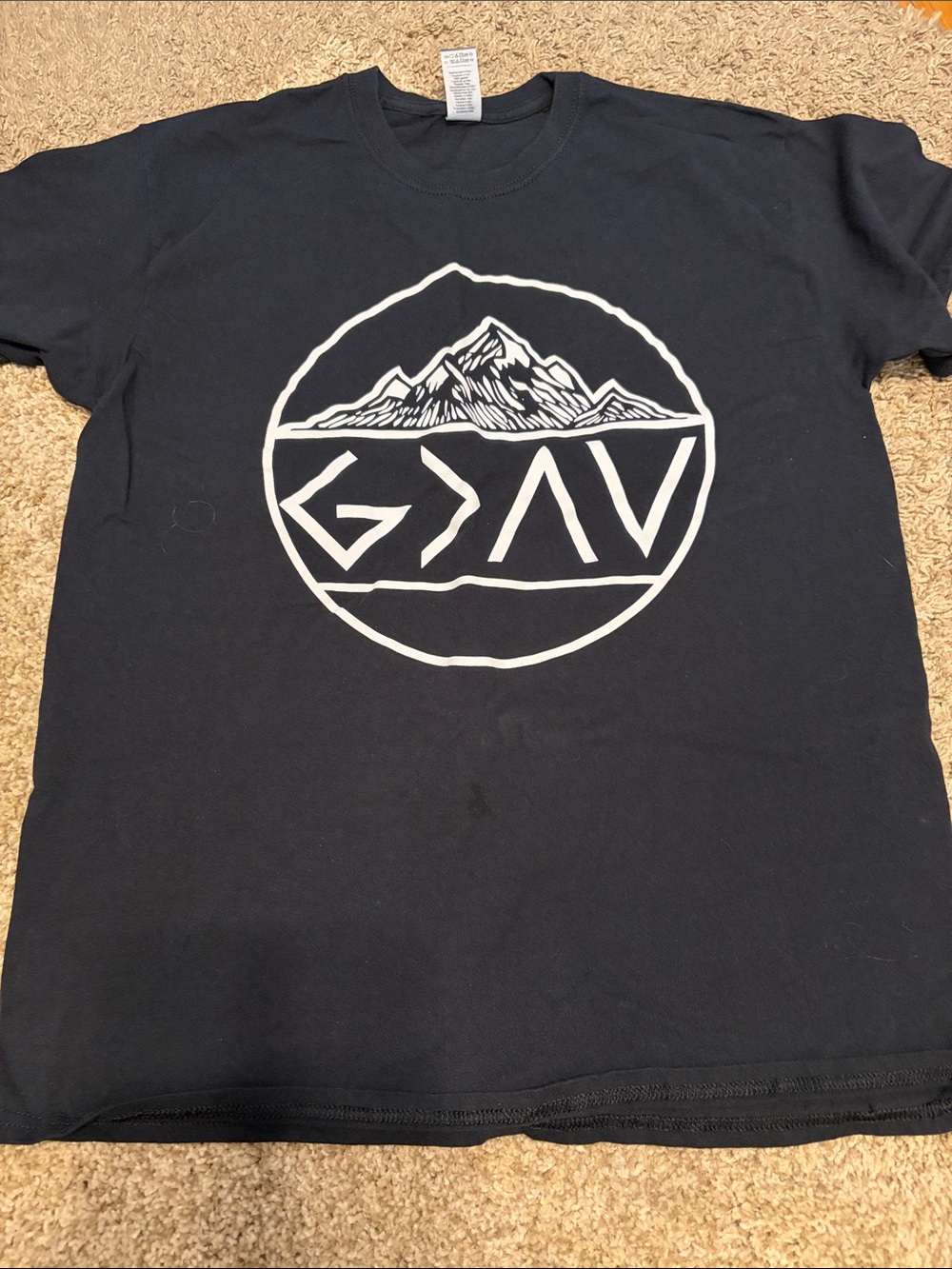 Men's Black Graphic Mountain God is Greater T-Shirt